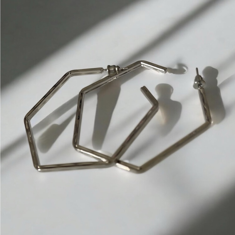 Hexagon Silver Hoop Earrings